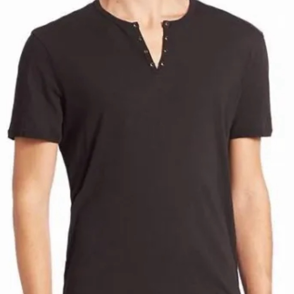 John Varvatos Men’s Black Eyelet Henley Shirt Medium Star USA M